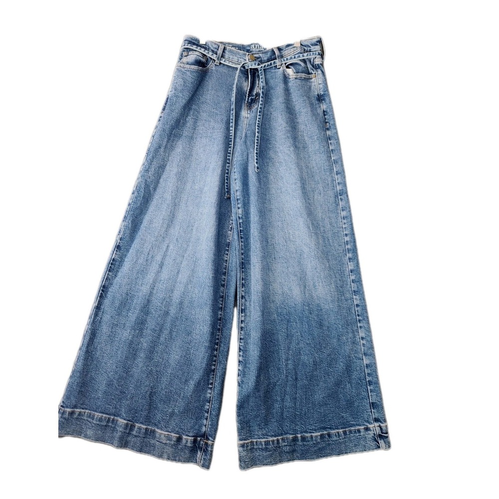 Boho Mid‑Rise Slouchy Wide Leg Jeans Dark Wash Belt NWT A.N.A New Approach Sz 8